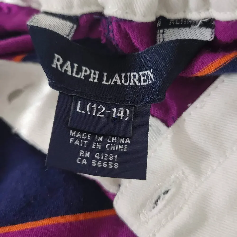 Ralph Lauren RLFC Rugby Stripe Skirt Purple Polo Cotton Jersey Crest Large 12 14
